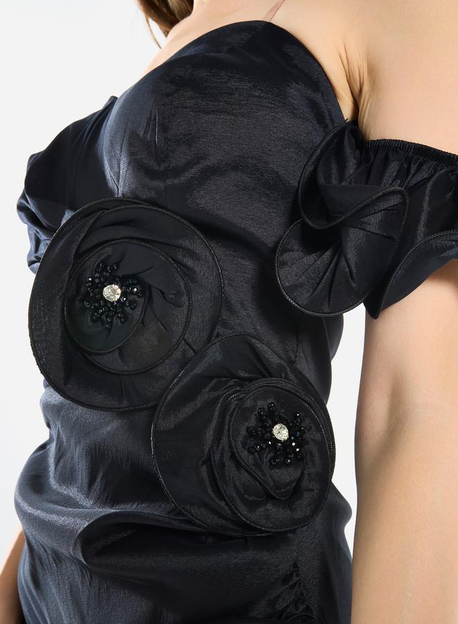 House of Moda Women Rosette Detail Satin Mini Dress - Image 4